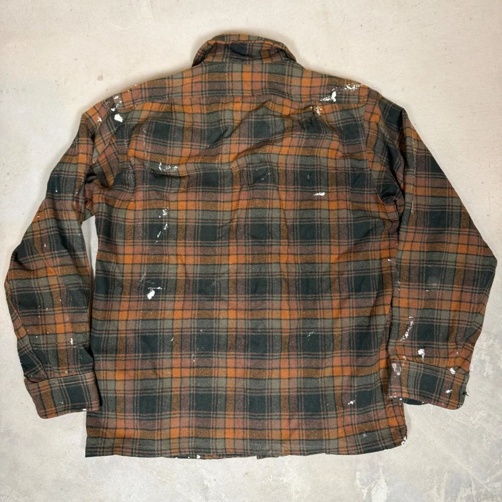 Vintage Pendleton Wool Board Shirt Mens M Brown shadow Plaid Paint Splatter 70s